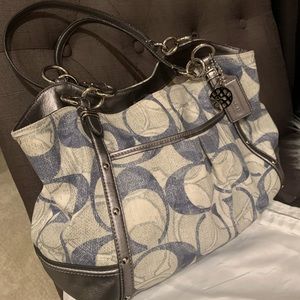 Coach satchel bag in silver and light blue